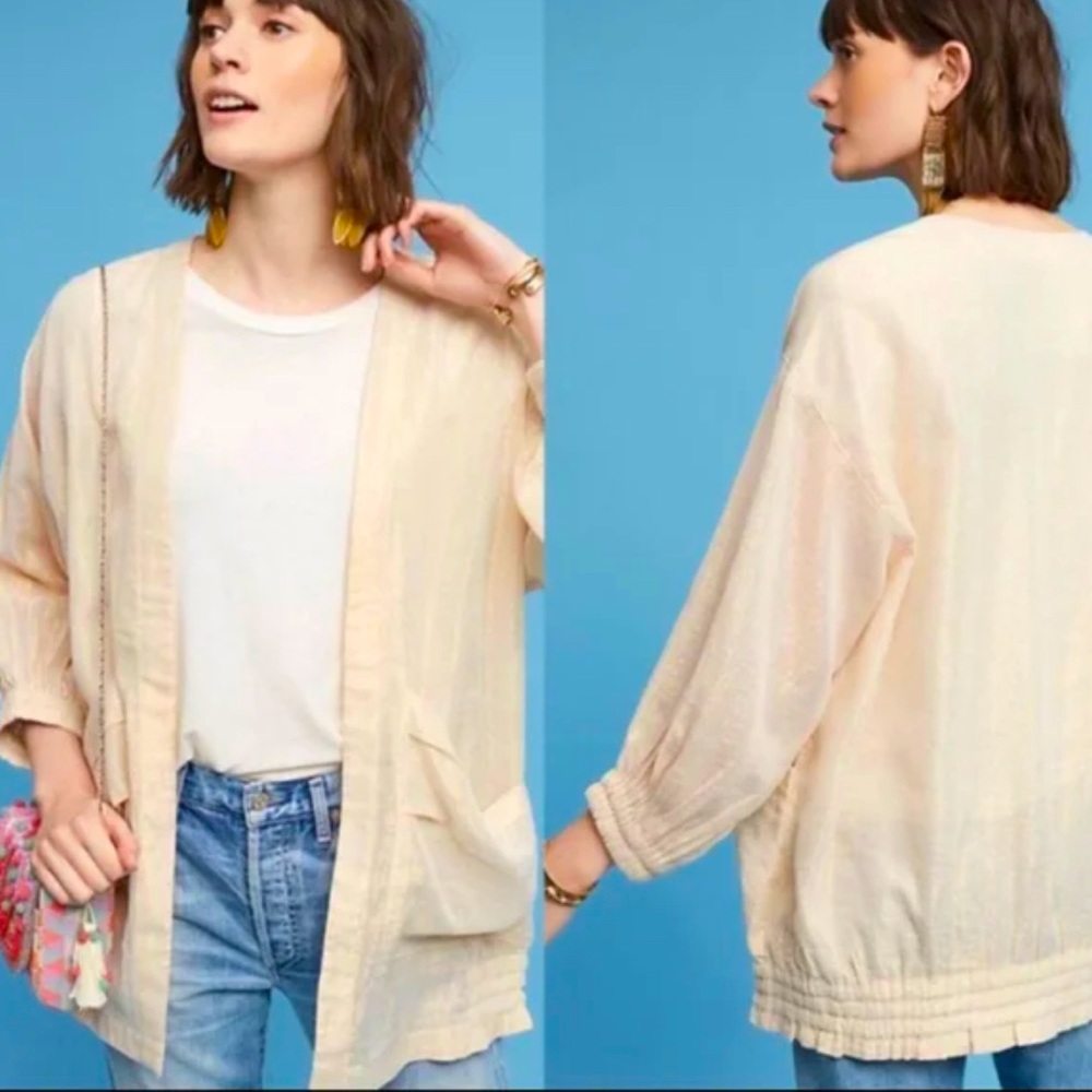 Anthropologie Metallic Peach Lightweight Open-Front Jacket